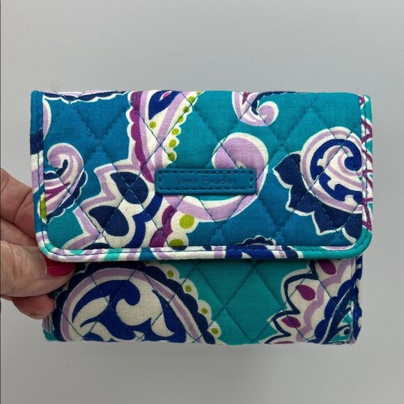 Vera Bradley Waikiki Paisley Teal and Purple Quilted Wallet - Picture 1 of 5